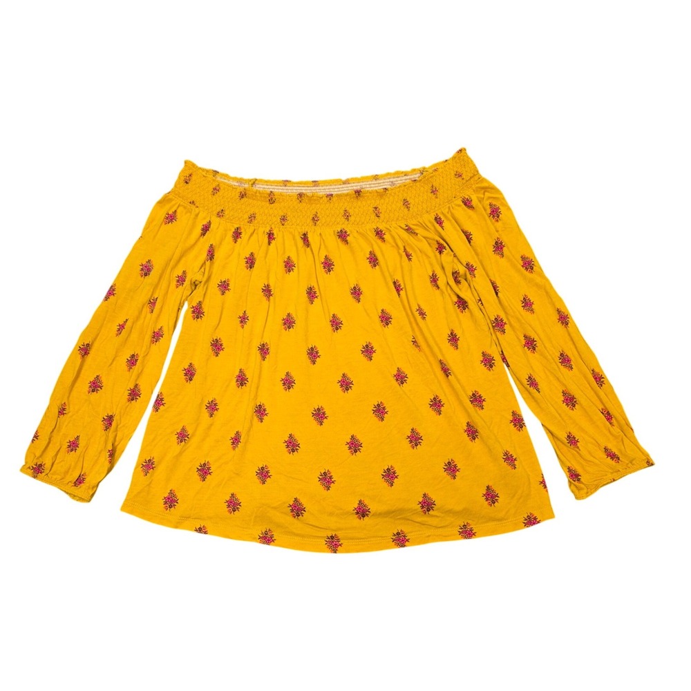Old Navy Floral Off The Shoulder Blouse Women's Size Large Yellow Long Sleeve